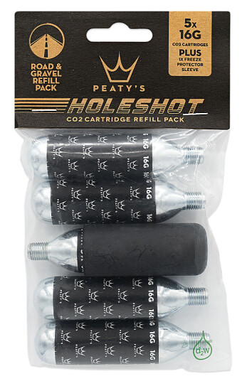 Peaty's Holeshot CO2 Cartridge 5-Pk Road & Gravel (16g) Peaty's Holeshot CO2 Cartridge 5-Pk Road & Gravel (16g)