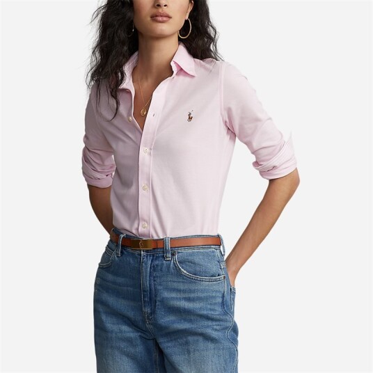 Ralph Lauren Slim Fit Knit Cotton Oxford Shirt Carmel Pink