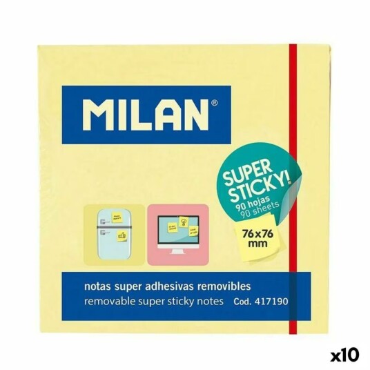 Klistrelapper Milan Gul 76 x 76 mm (10 enheter)