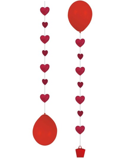3 stk Ballonghaler/Bånd med Røde Hjerter 51 cm