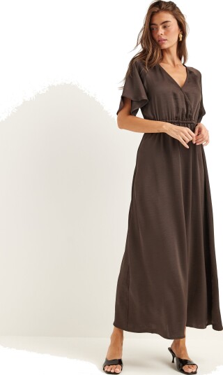 Bubbleroom Satin Maxi Dress Brown S Bubbleroom Satin Maxi Dress Brown S