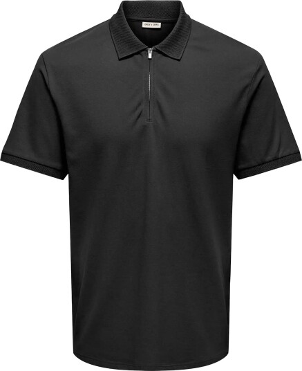 ONLY & SONS Onscory Reg Ss Halfzip Polo Frml Tee   Black   S