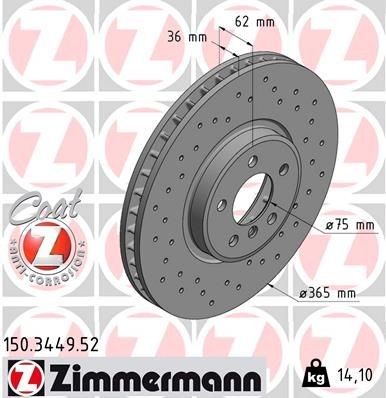 Bremseskive ZIMMERMANN 150.3449.52
