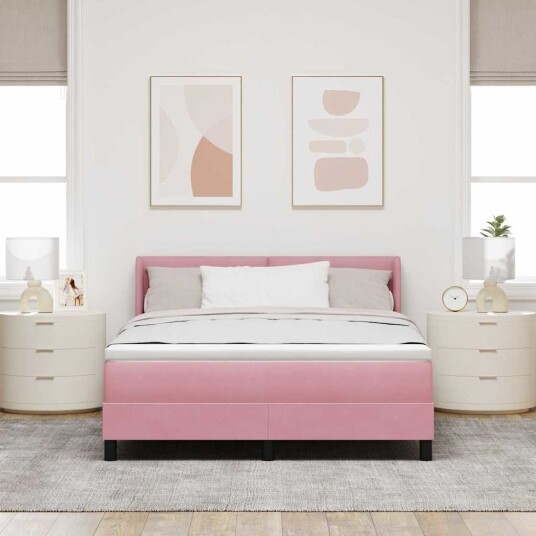 Boxspring Seng med Madrass Rosa 160x200 cm Fløyel Boxspring Seng med Madrass Rosa 160x200 cm Fløyel