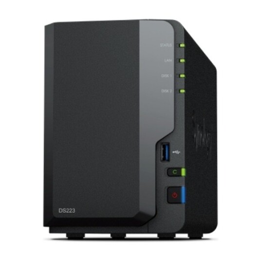 Synology DS223 NAS med Gigabit Ethernet, 2-Bay, RAID 0/1, 1.7 GHz Quad Core, 2 GB RAM Synology DS223 NAS med Gigabit Ethernet, 2-Bay, RAID 0/1, 1.7 GHz Quad Core, 2 GB RAM