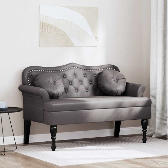 Chesterfield Benk med pute Grå 120,5 x 65 x 75 cm Kunstlær Chesterfield Benk med pute Grå 120,5 x 65 x 75 cm Kunstlær