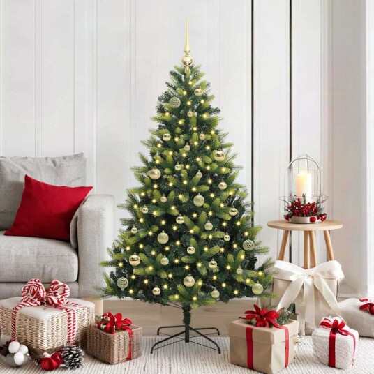  Kunstig Hengt Julegran med 150 LED lys grønn 150 cm PVC og PE