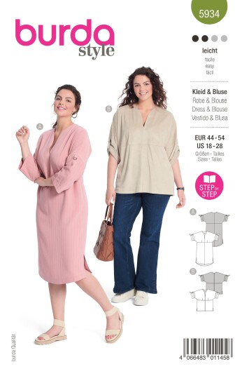 Burda 5934 - Kjole & Bluse EUR: 44-54, US: 18-28