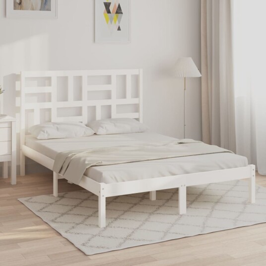 vidaXL Sengeramme hvit heltre 135x190 cm 4FT6 Double 8720287046684