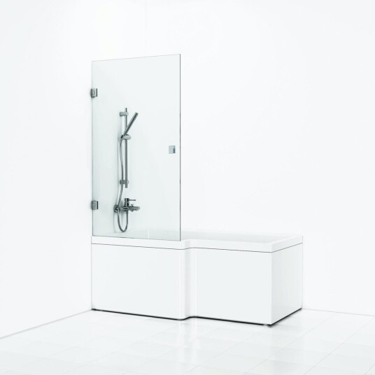 Svedbergs 180° Badekarvegg, Rett 85x140 cm, Krom/Klart glass