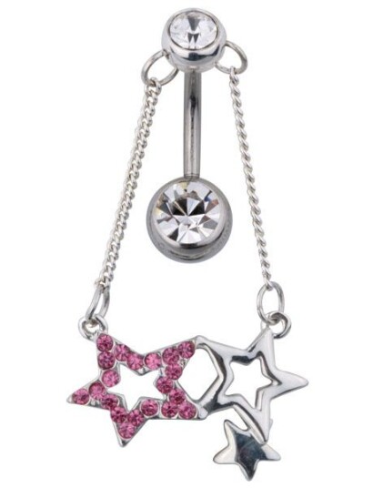 Stilig Navlepiercing med Hengende Stjernesmykke Rosa