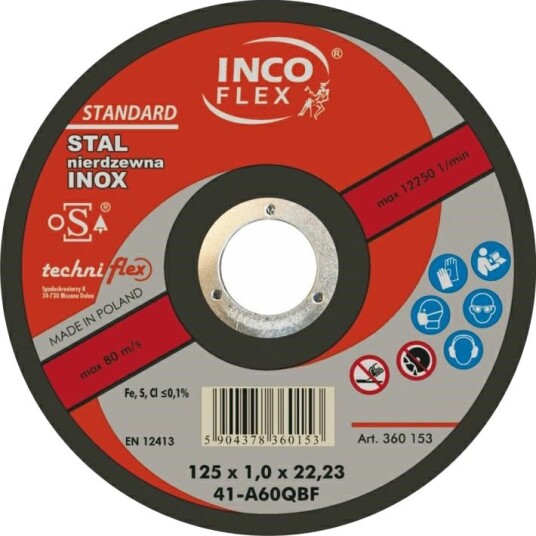 Incoflex Kappskive For Stål 125 × 1,0 × 22,23 mm (, TÜV, Iso-Sertifisert) Incoflex Kappskive For Stål 125 × 1,0 × 22,23 mm (, TÜV, Iso-Sertifisert)