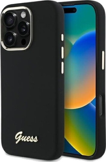 Guess Silikon Etui med Metallogo for iPhone 16 Pro - Svart