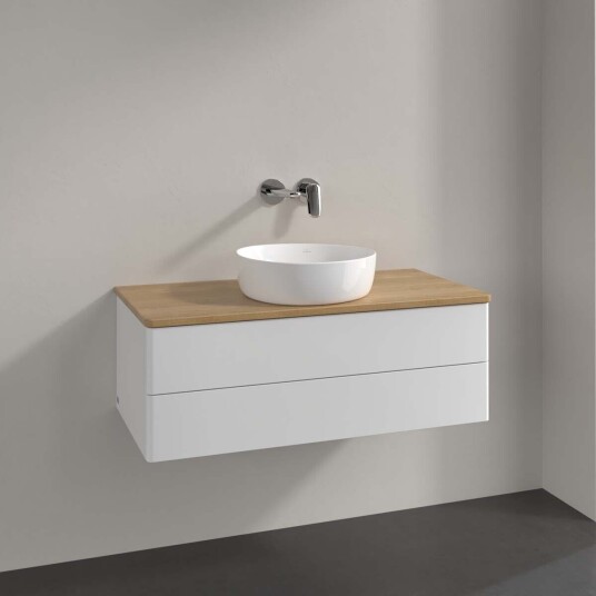 Villeroy & Boch Antao Servantskap med 2 skuffer 100x50x36 cm u/lys Hvit Blank/Eik