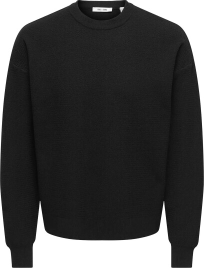 ONLY & SONS Onsview Ls Jaquard Crew Ds Knit   Black   XS