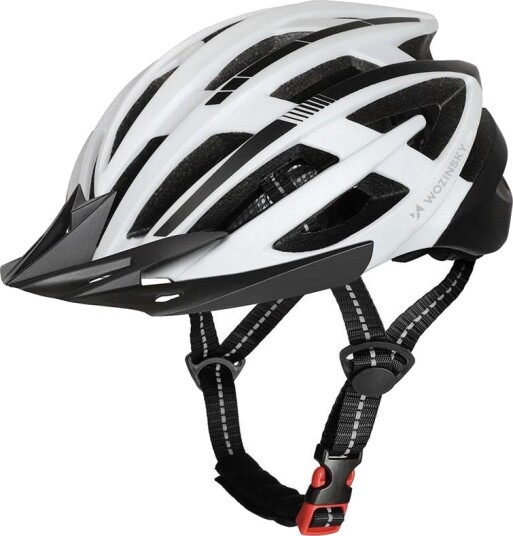 Wozinsky MTB Sykkelhjelm med avtakbar skjerm og USB baklyStr. L, 57-62cm - Svart/Hvit