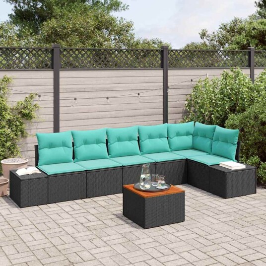 vidaXL Hagesofa Set 7 stk. Svart og turkis