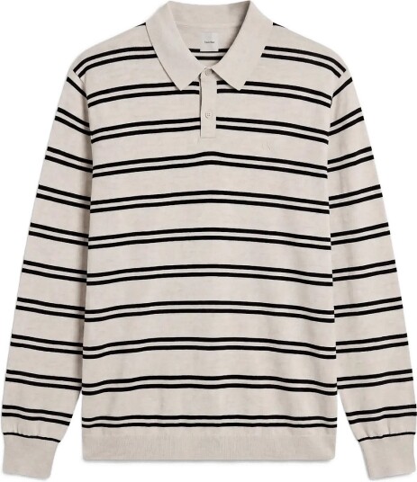 Calvin Klein Ls 100% Merino Stripe Polo 14Gg Cream S