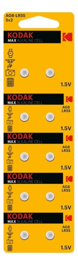 Kodak MAX AG8/LR55 mikroalkaliske knappceller Kodak MAX AG8/LR55 mikroalkaliske knappceller