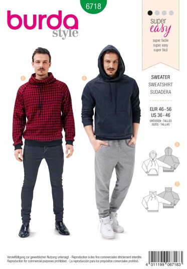Burda 6718 - Hettegenser EUR: 46-56, US: 36-46
