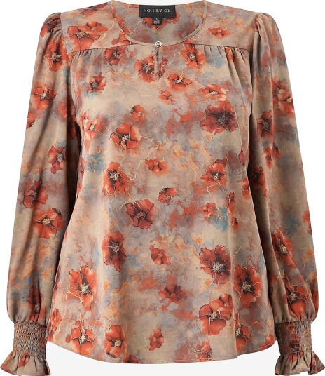 NO. 1 BY OX   Bluse Blouse w Slit in front and LS w smock flair cuffs   Flerfarget