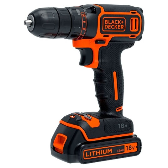 Black & Decker BDCDC18BAFC QW Drill 18V Med batteri Og Tilbehør Black & Decker BDCDC18BAFC QW Drill 18V Med batteri Og Tilbehør