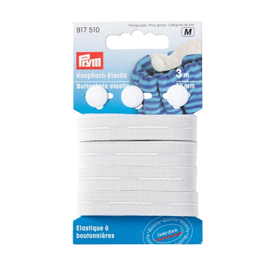 Knapphullstrikk 3 m x 12 mm hvit