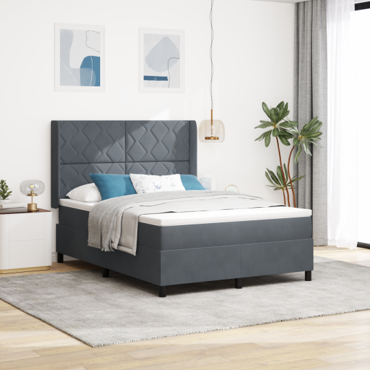 Box Spring Seng med Madrass & LED Mørkegrå 140x190 cm Fløyel