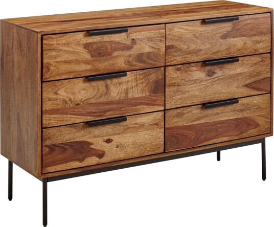 Skjenk Wohnling Solid tre 117 cm 6 skuffer filigrane metallben i landlig stil -