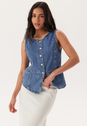 ONLY Onlgiulina S/L BUTTON VEST DNM Medium Blue Denim S