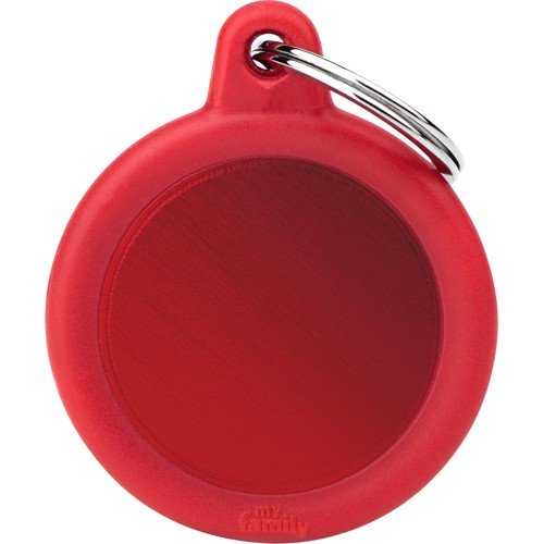 Myfamily Hushtag Sirkel Id Tag-Aluminium Med Plast Kant Rød
