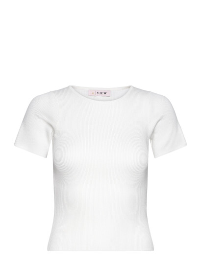 A-View Rib Knit Short Sleeve Top - White - XS