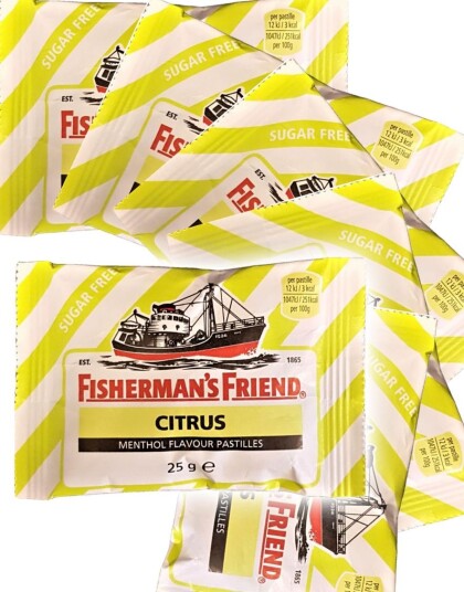 24 stk Sukkerfri Fisherman"s Friend med Smak av Citrus 25 g Hel Eske