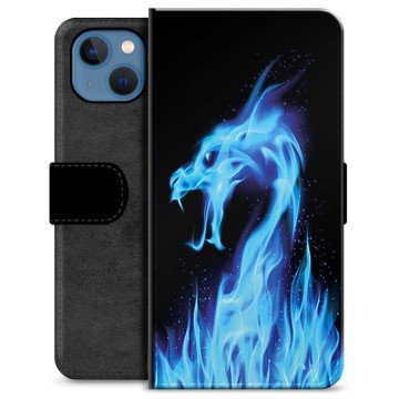 iPhone 13 Premium Lommebok-deksel Blå Flamme Drage