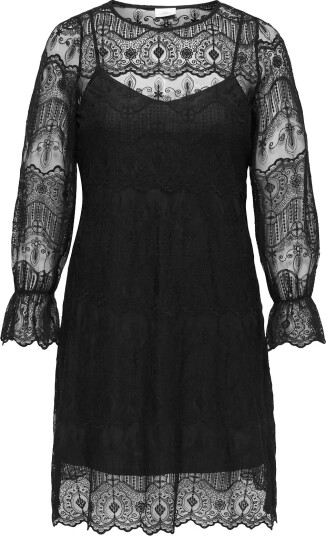 ONLY Carmakoma Carzenna L/S Lace O Neck Midi Dress Wvn   BLACK   54
