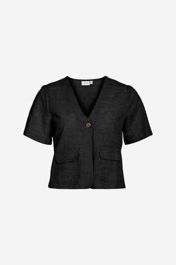 Vila - Topp viPrisilla V-neck S/S Pocket Top - Svart