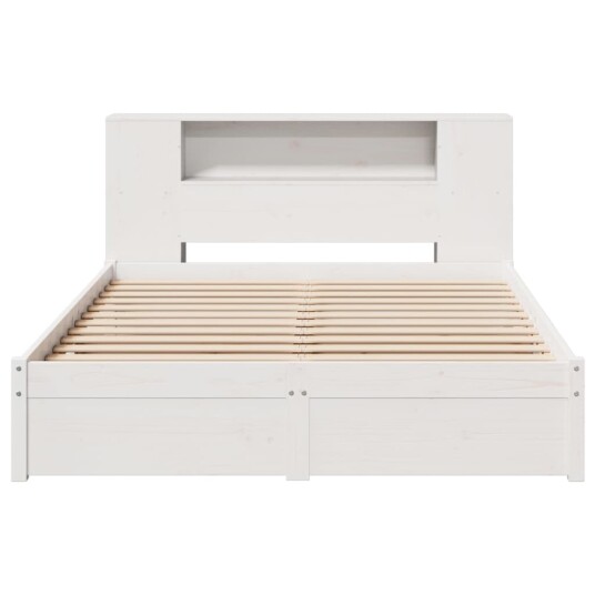 Seng med bokhylle uten madrass hvit 140x200 cm heltre furu 3322360