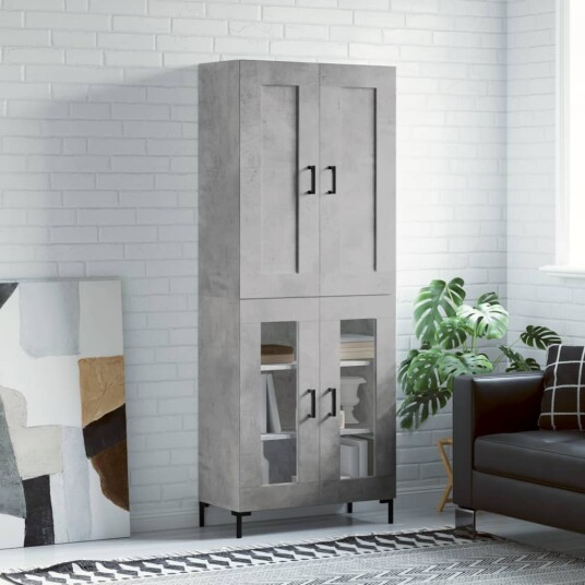 Highboard betonggrå 69,5x34x180 cm konstruert tre Highboard betonggrå 69,5x34x180 cm konstruert tre