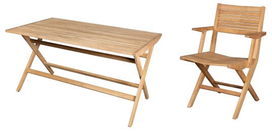Cane-line Flip spisegruppe 4 lenestoler & bord 140 x 80 cm Teak och svart