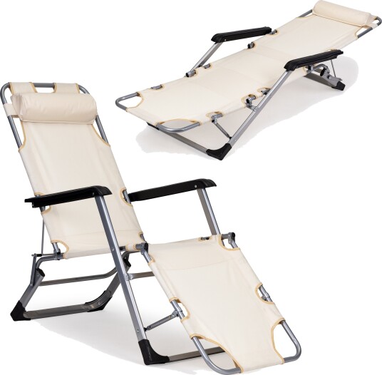 Sammenleggbar hageog strandstol 2i1 solseng MultiGarden Beige