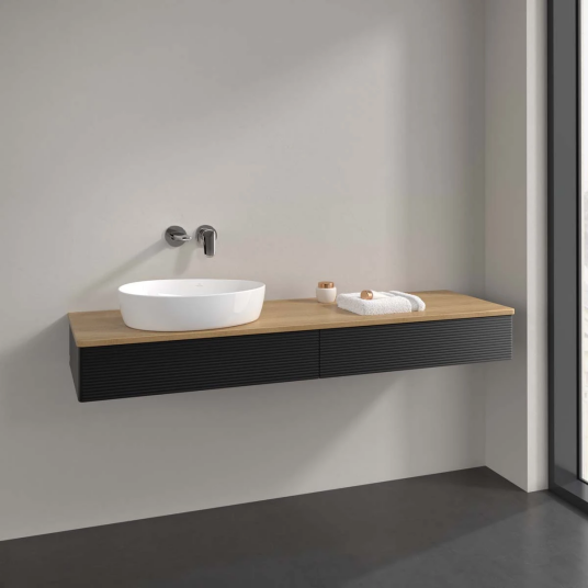Villeroy & Boch Antao Servantskap med 2 skuffer 160x50x19 cm u/lys Sort Matt/Eik Villeroy & Boch Antao Servantskap med 2 skuffer 160x50x19 cm u/lys Sort Matt/Eik