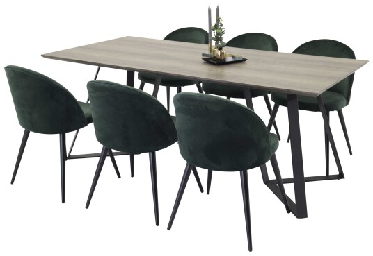 Venture Design Marina & Velvet spisegruppe Grå/grønn 6 st stoler & bord 180 x 90 cm