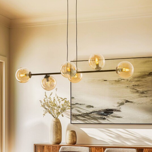 EMIBIG LIGHTING Glassy pendellampe 6-lys svart rav glass 110 cm
