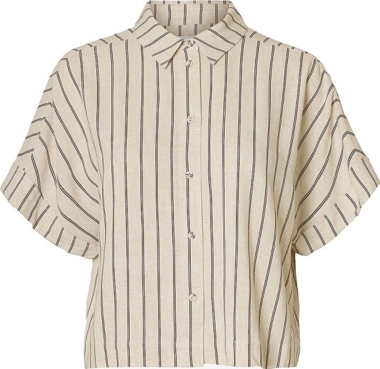Selected Women Skjorte slfViva SS Striped Cropped Sunshirt Grå