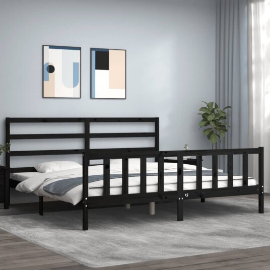 vidaXL Sengeramme med hodegavl svart 200x200 cm heltre