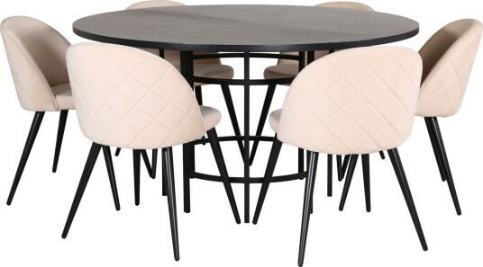 Copenhagen Spisegruppe 140 cm Rund med 6 Velvet Stoler - Beige