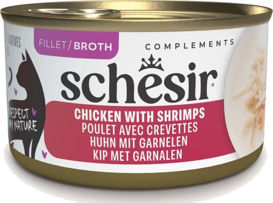 Schesir Våtfôr Complements I Buljong Med Reker Kylling 12 X 70 G