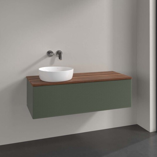 Villeroy & Boch Antao Servantskap med 1 skuff 120x50x36 cm u/lys Grønn Matt/Valnøtt Villeroy & Boch Antao Servantskap med 1 skuff 120x50x36 cm u/lys Grønn Matt/Valnøtt
