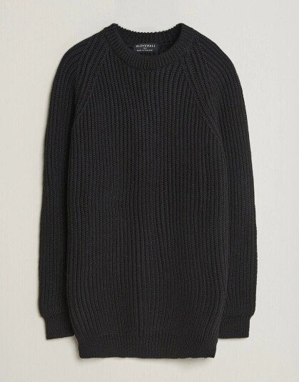 Gloverall Fisherman Rib Chunky Wool Crew Neck Black