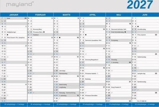 Mayland Kontorkalender Klassisk A5 2027 Mayland Kontorkalender Klassisk A5 2027